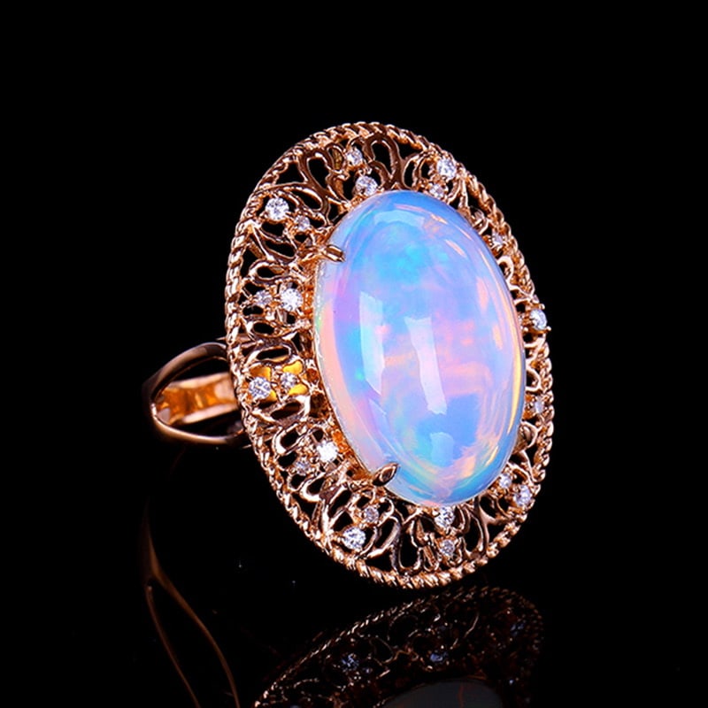14k Gold 6.23 Ctw Natural Opal & Diamond Ring - 2