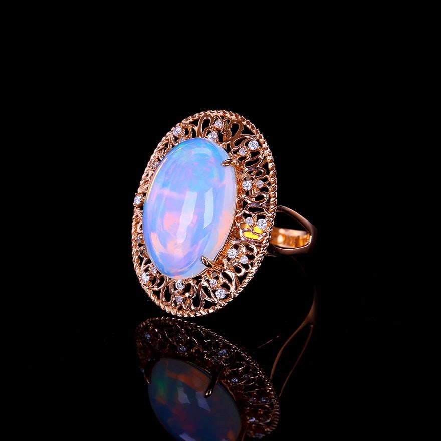 14k Gold 6.23 Ctw Natural Opal & Diamond Ring - 3