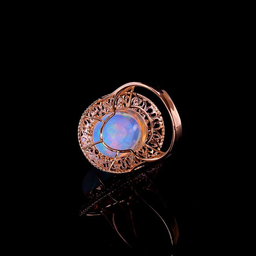 14k Gold 6.23 Ctw Natural Opal & Diamond Ring - 4