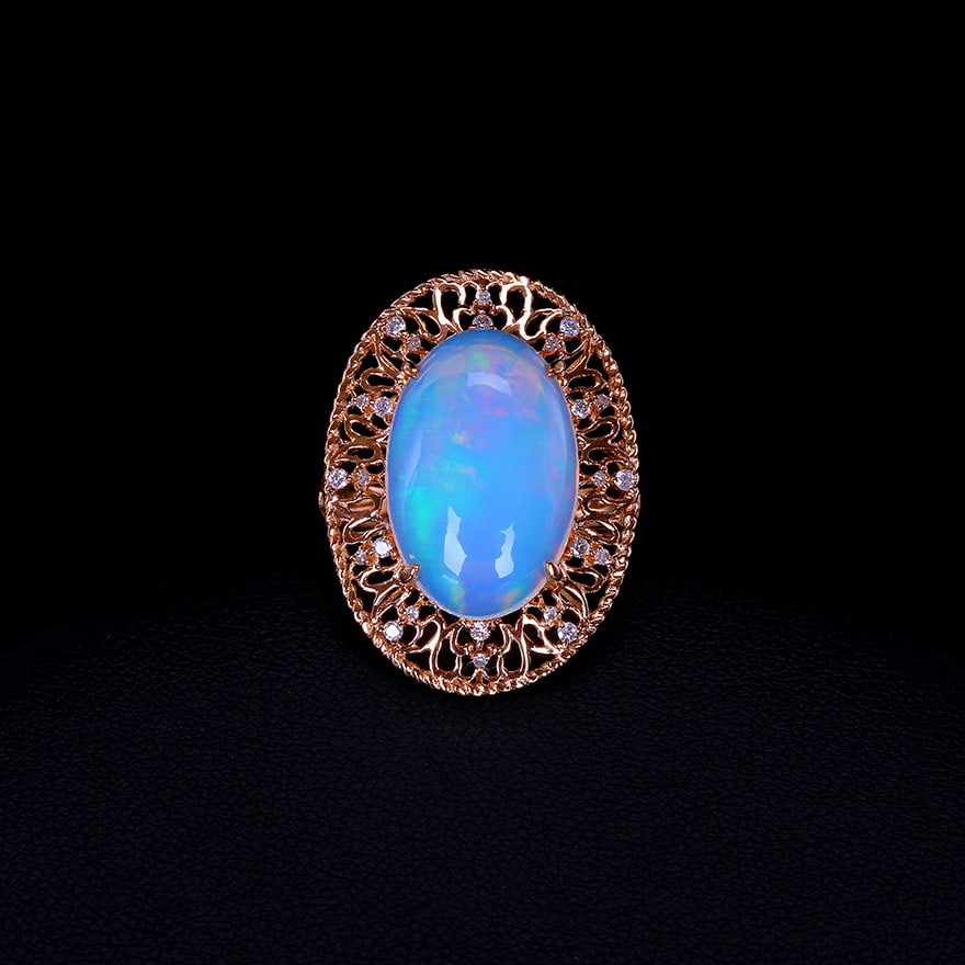 14k Gold 6.23 Ctw Natural Opal & Diamond Ring - 5