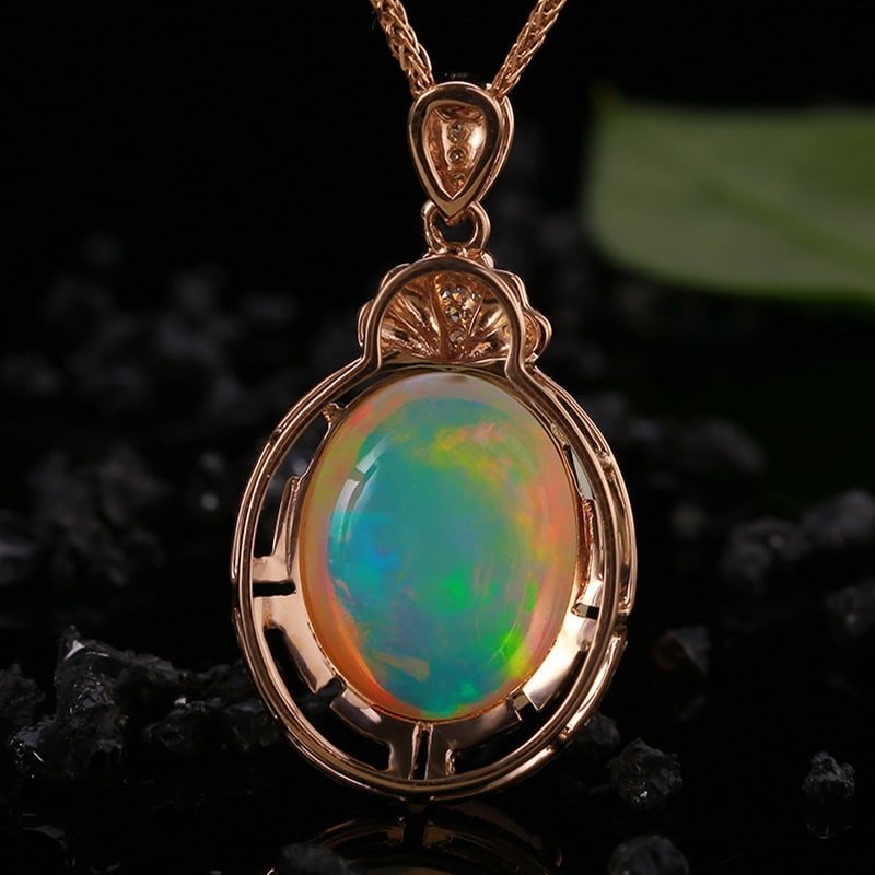 14k Gold 5.08 Ctw Natural Opal & Diamond Pendant( Without Chain ) - 4