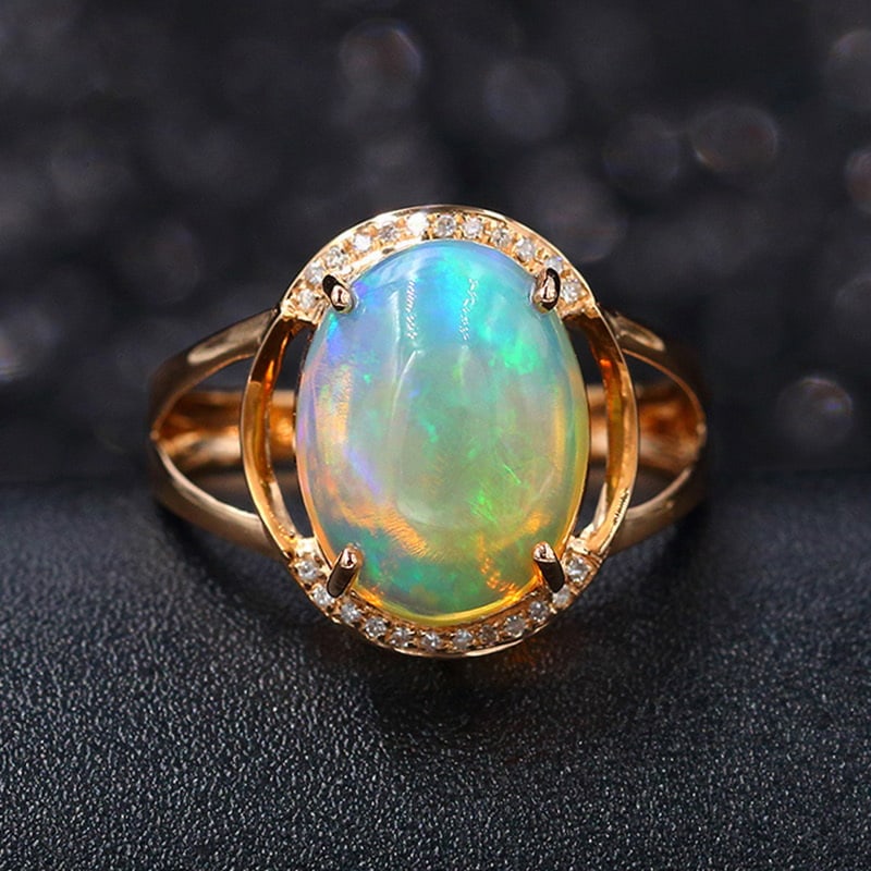 14k Gold 4.47 Ctw Natural Opal & Diamond Ring (1 of 6)