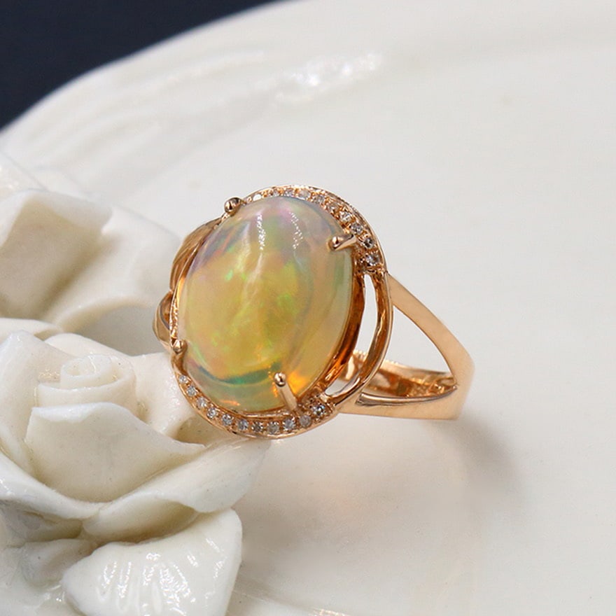 14k Gold 4.47 Ctw Natural Opal & Diamond Ring - 5
