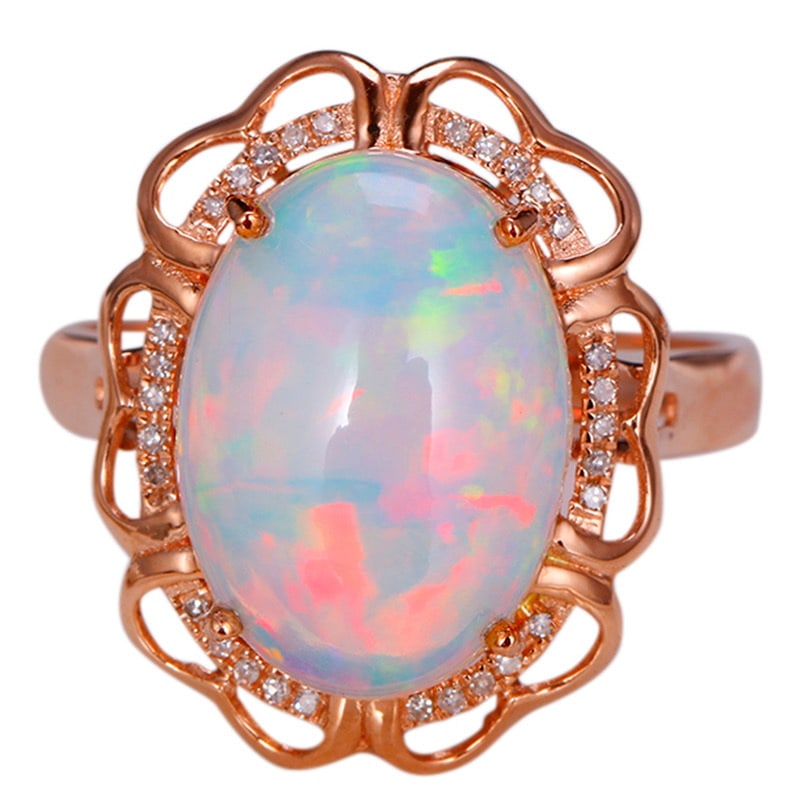 14k Gold 3.79 Ctw Natural Opal & Diamond Ring - 2