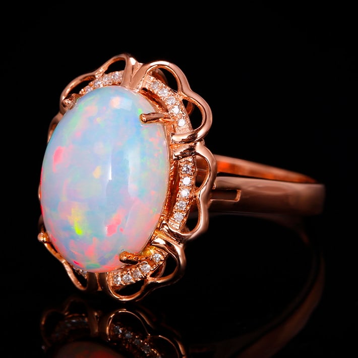 14k Gold 3.79 Ctw Natural Opal & Diamond Ring - 3