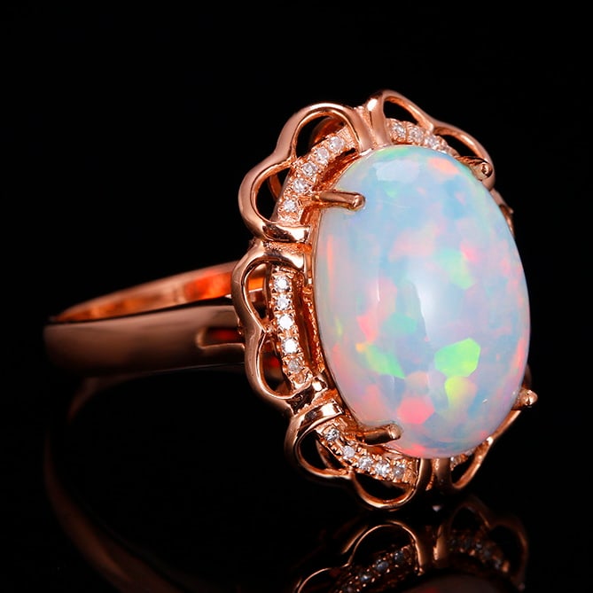14k Gold 3.79 Ctw Natural Opal & Diamond Ring - 4