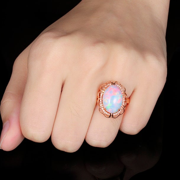 14k Gold 3.79 Ctw Natural Opal & Diamond Ring - 5
