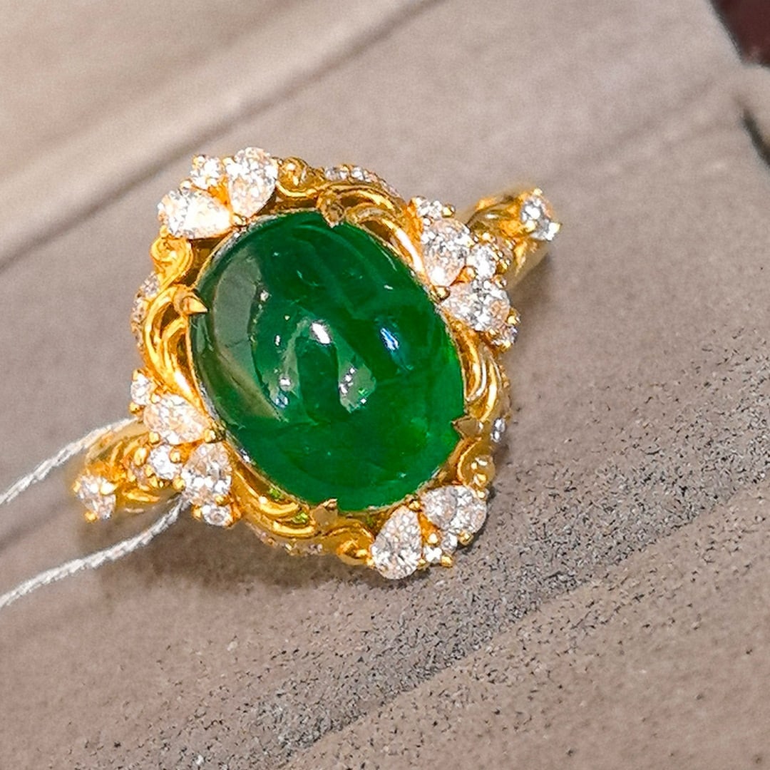 14k Gold 4.03 Ctw Vivid Green Natural Emerald & Diamond Ring - 5