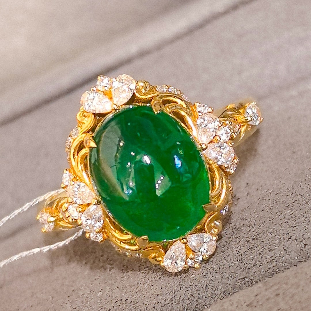 14k Gold 4.03 Ctw Vivid Green Natural Emerald & Diamond Ring - 6