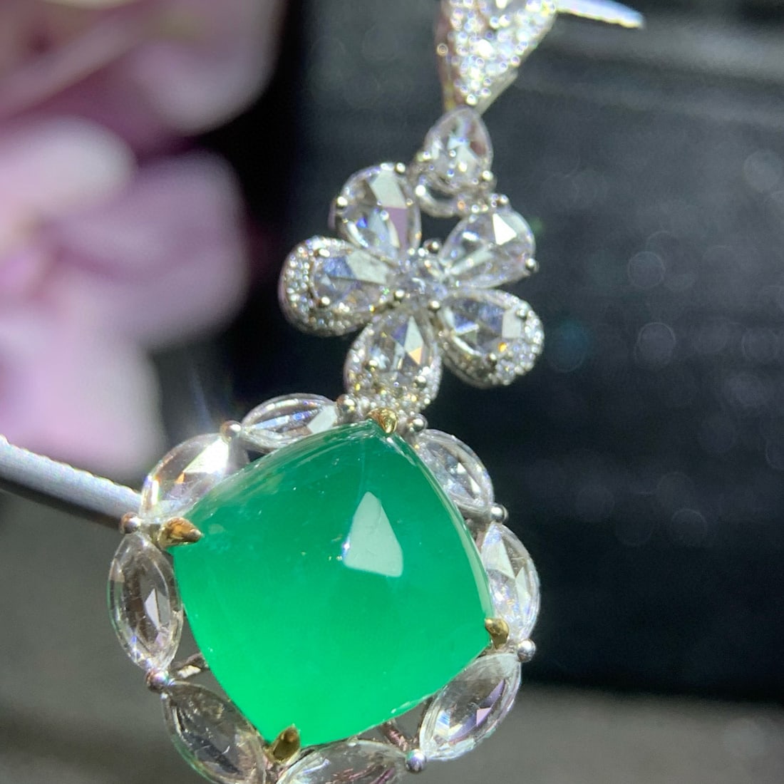 14k Gold 6.43 Ct Natural Emerald & Sapphire & Diamond Pendant( Without Chain ) - 3