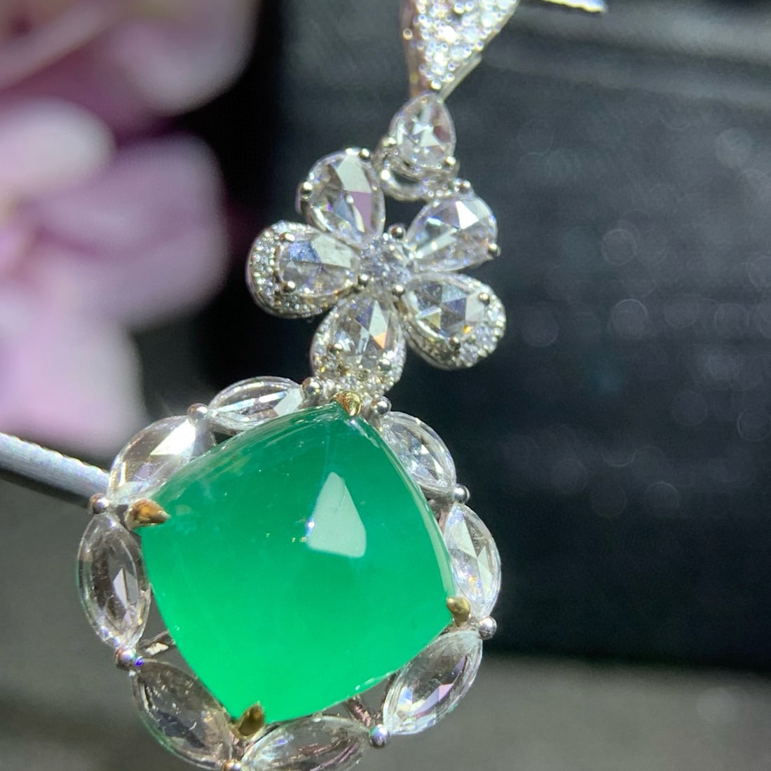 14k Gold 6.43 Ct Natural Emerald & Sapphire & Diamond Pendant( Without Chain ) - 4