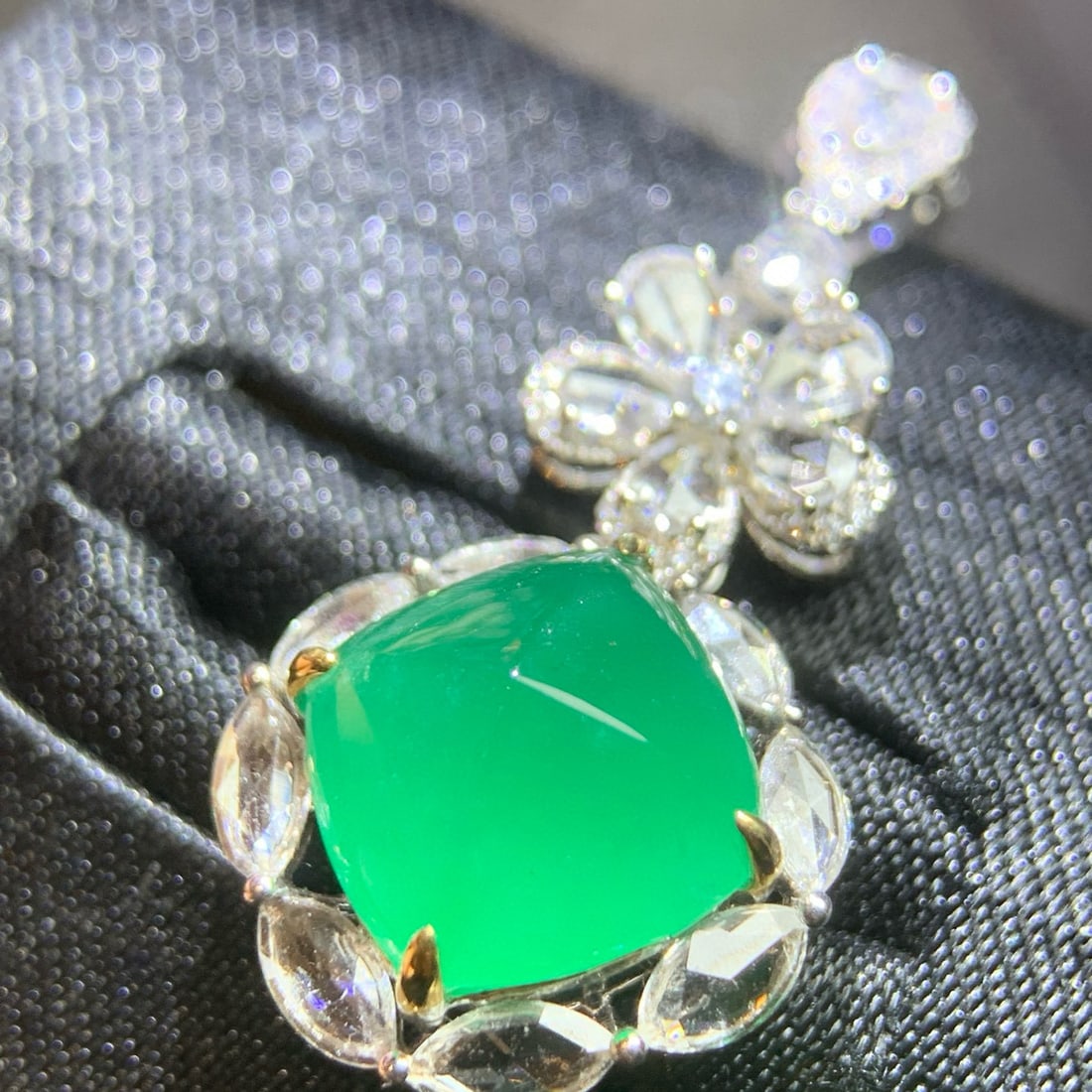 14k Gold 6.43 Ct Natural Emerald & Sapphire & Diamond Pendant( Without Chain ) - 5