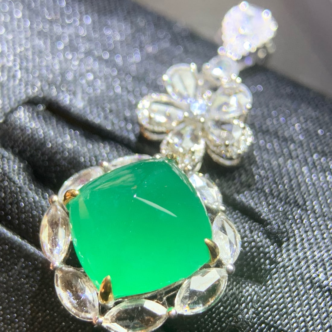 14k Gold 6.43 Ct Natural Emerald & Sapphire & Diamond Pendant( Without Chain ) - 6