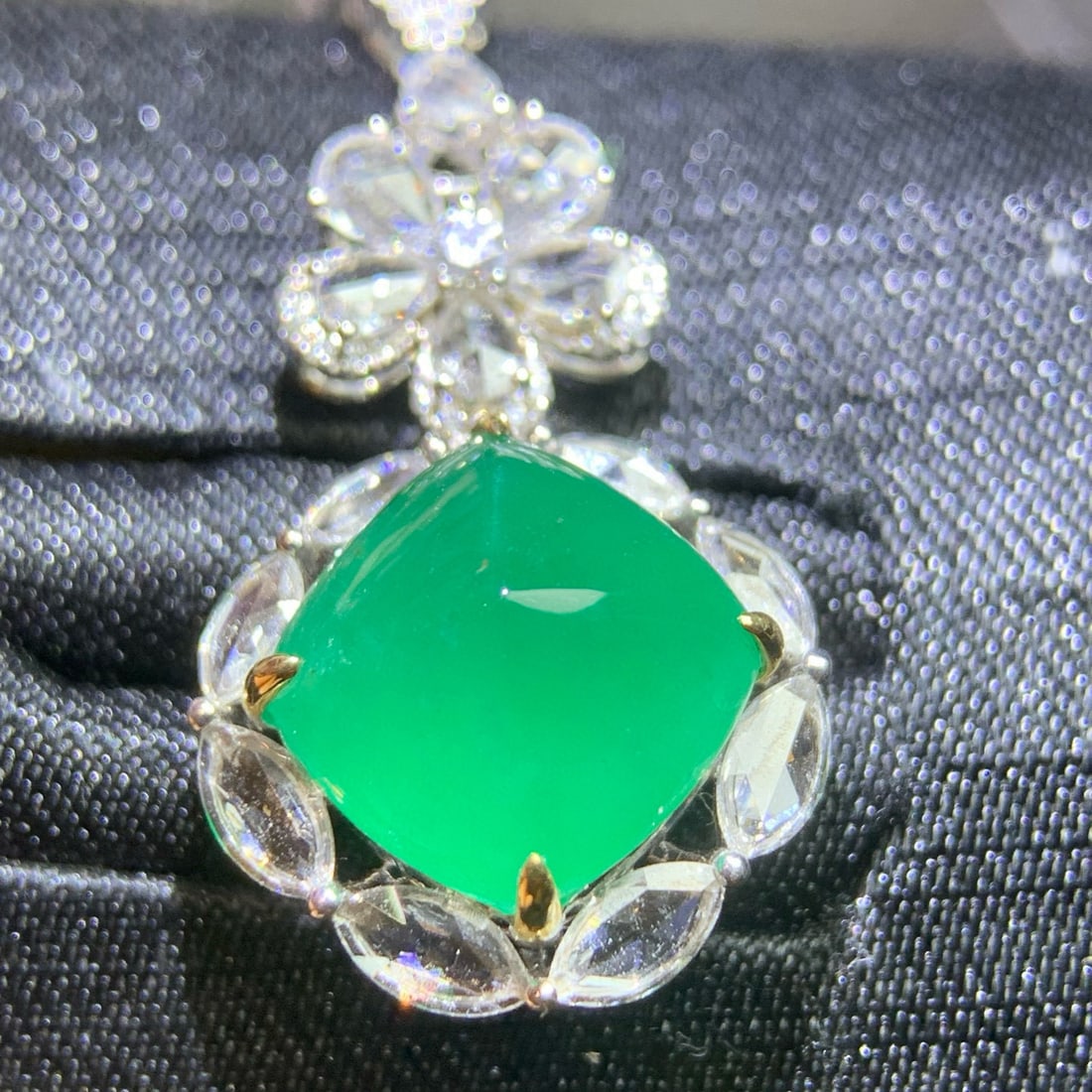 14k Gold 6.43 Ct Natural Emerald & Sapphire & Diamond Pendant( Without Chain ) - 7