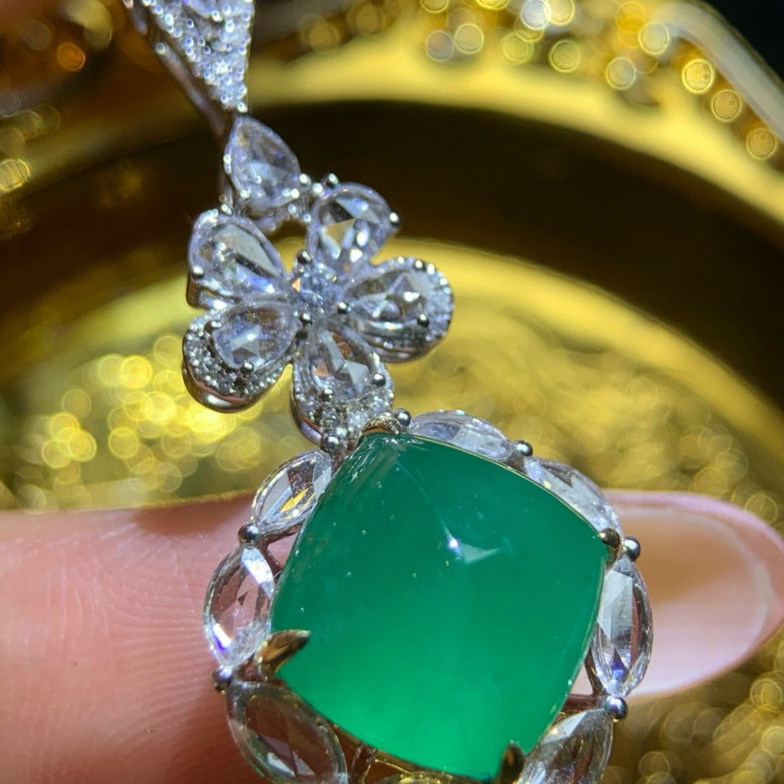 14k Gold 6.43 Ct Natural Emerald & Sapphire & Diamond Pendant( Without Chain ) - 8