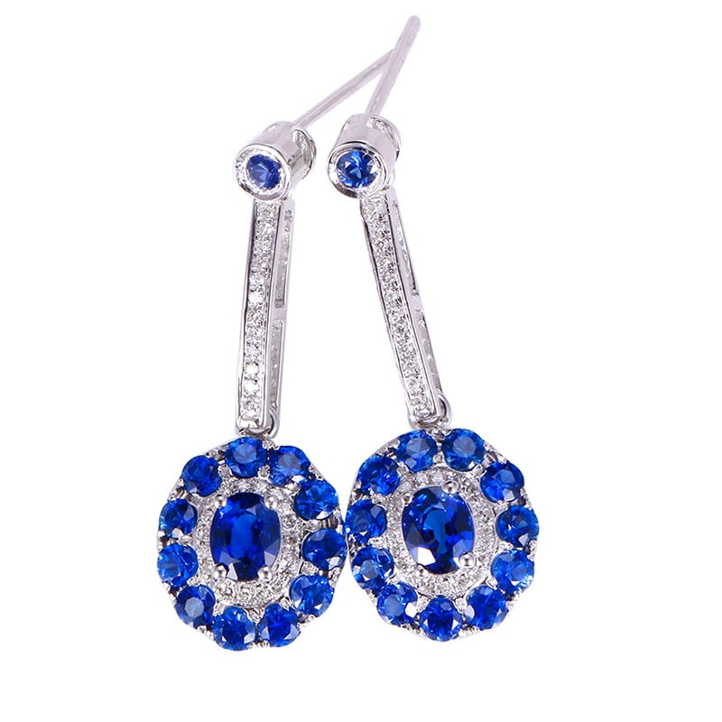 14k Gold 2.64 Ctw Natural Sapphire & Diamond Earrings - 2