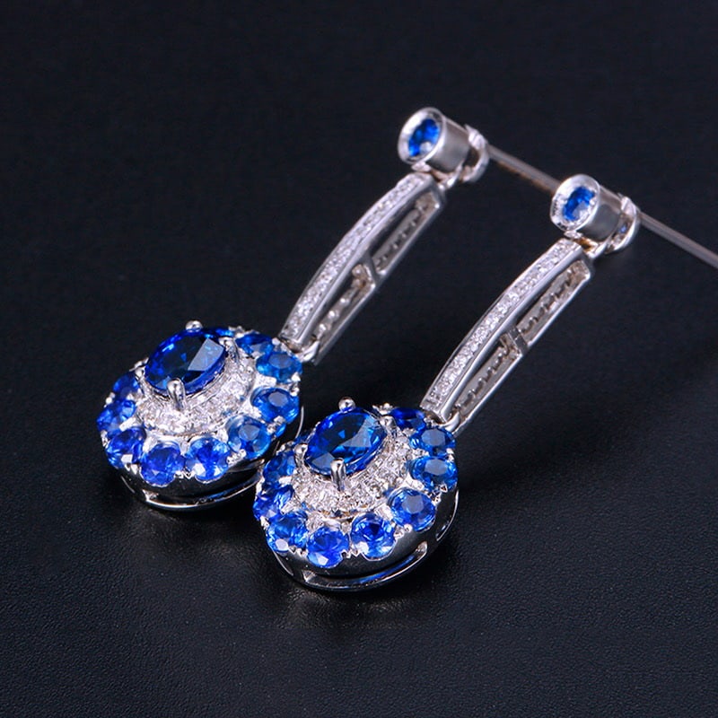 14k Gold 2.64 Ctw Natural Sapphire & Diamond Earrings - 3