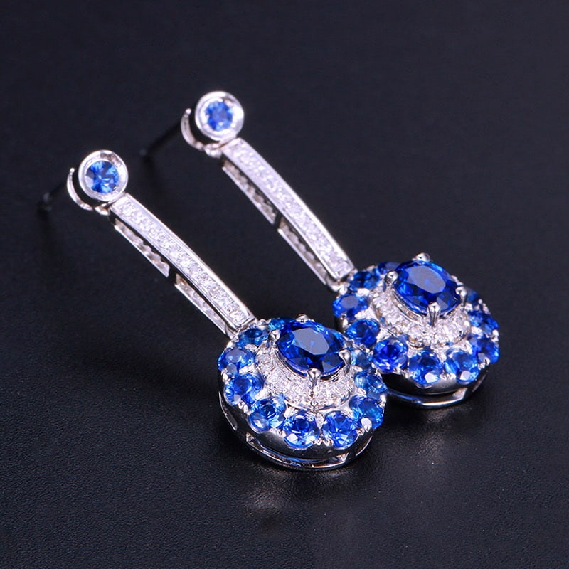 14k Gold 2.64 Ctw Natural Sapphire & Diamond Earrings - 4