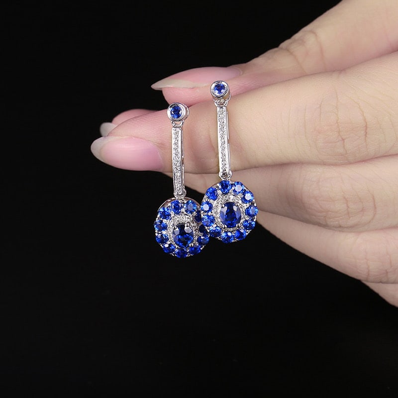 14k Gold 2.64 Ctw Natural Sapphire & Diamond Earrings - 5