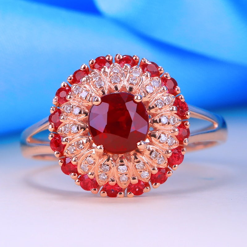 14k Gold 1.51 Ctw Natural Ruby & Diamond Ring: Ref:231030172 // gold content:14k gold // ring size:7. 25us // // main gemstone:ruby // shape:multiply // carat weight:1. 42ct // color:red // treatment:natural // // adjacent gemstone 2 : diamond // 