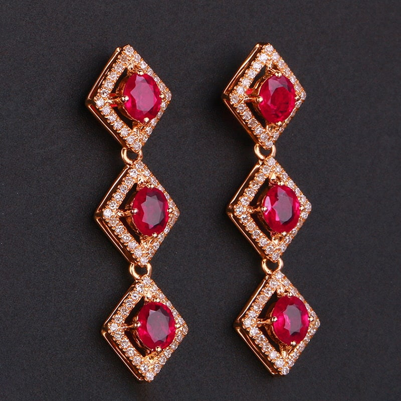 14k Gold 2.35 Ctw Natural Ruby & Diamond Earrings - 2