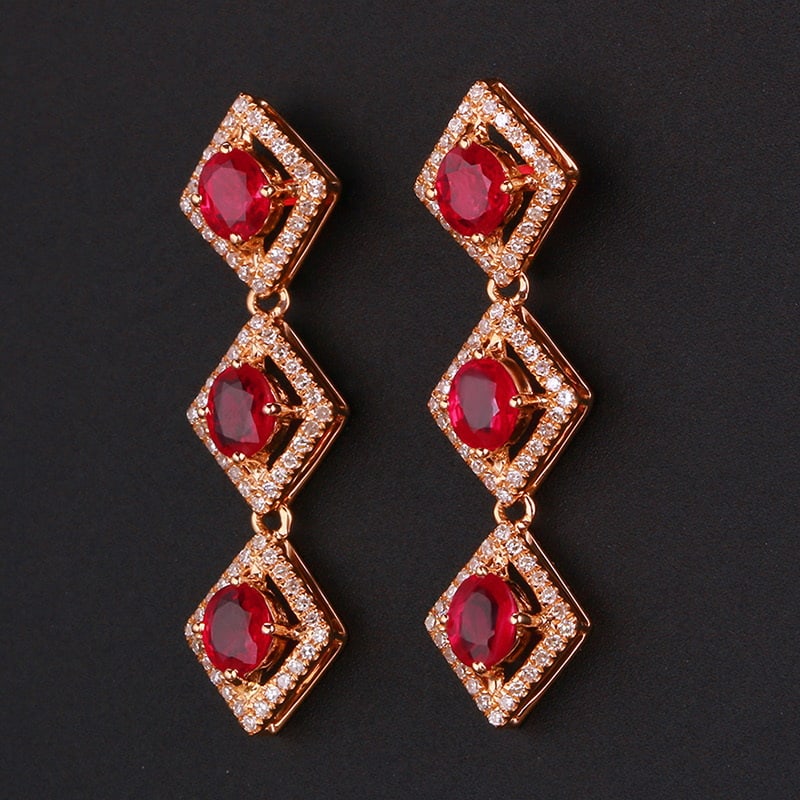 14k Gold 2.35 Ctw Natural Ruby & Diamond Earrings - 4