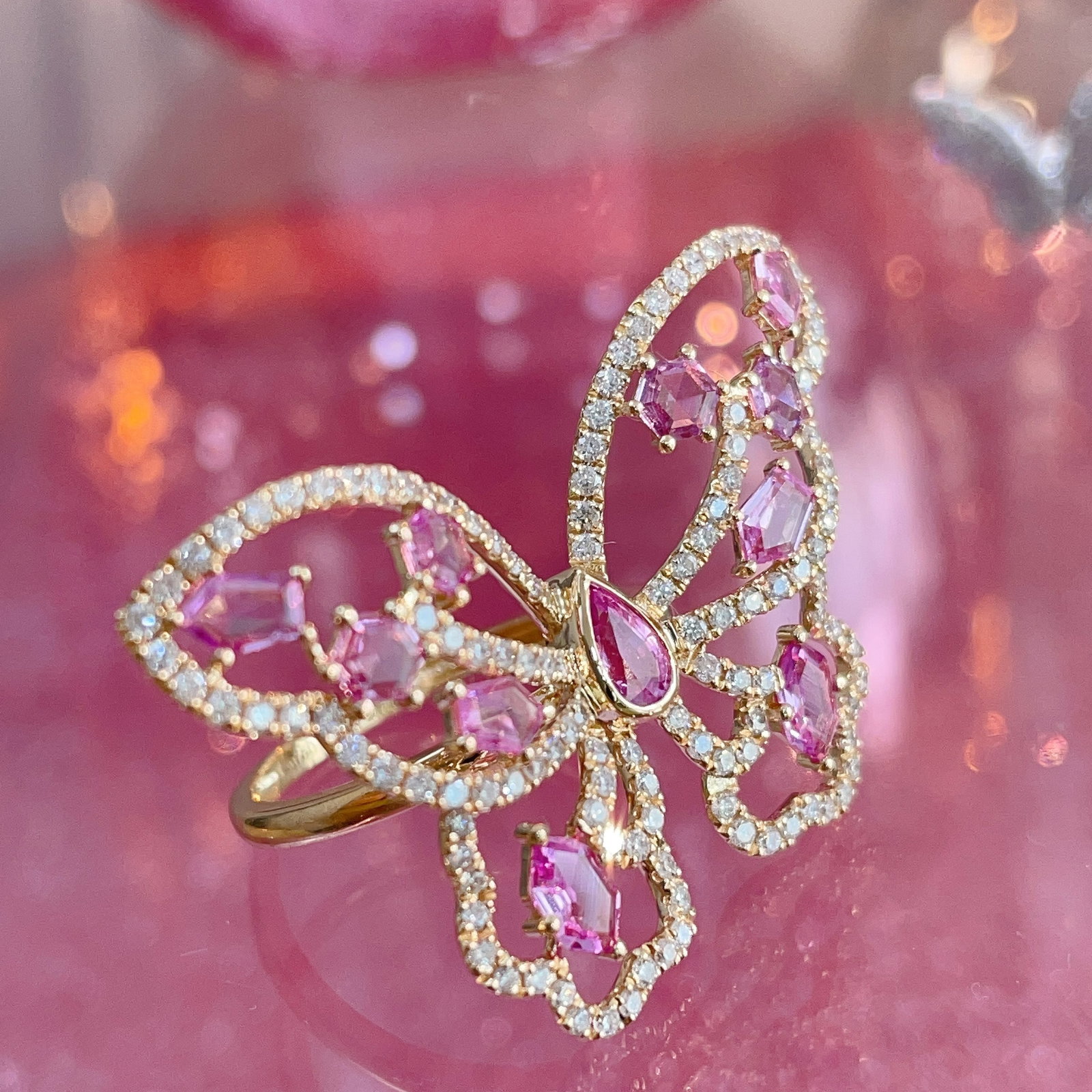 14k Gold 2.17 Ctw Natural Sapphire & Diamond & Butterfly Ring - 6
