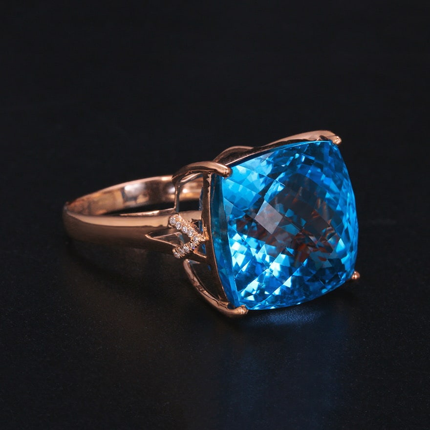 14k Gold 29.79 Ctw Natural Topaz & Diamond Ring - 2