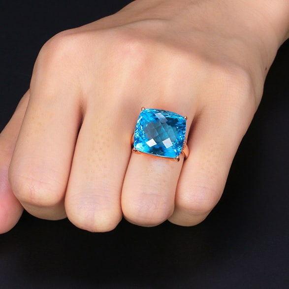 14k Gold 29.79 Ctw Natural Topaz & Diamond Ring - 4