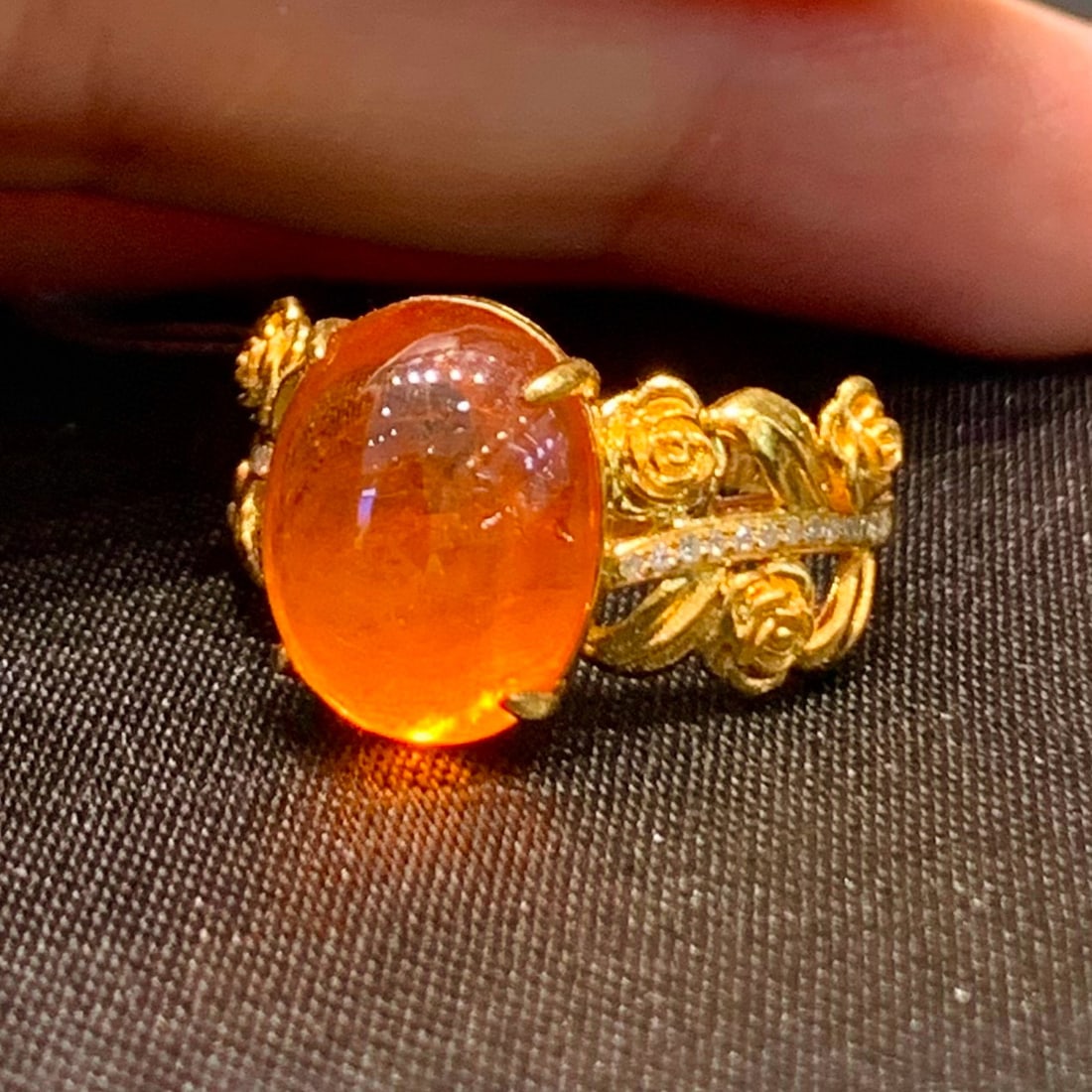 14k Gold 7.8 Ct Natural Spessartine & Diamond Ring - 2