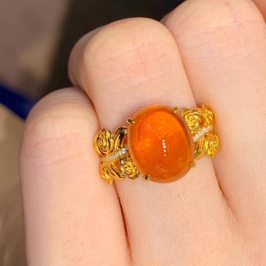 14k Gold 7.8 Ct Natural Spessartine & Diamond Ring - 4