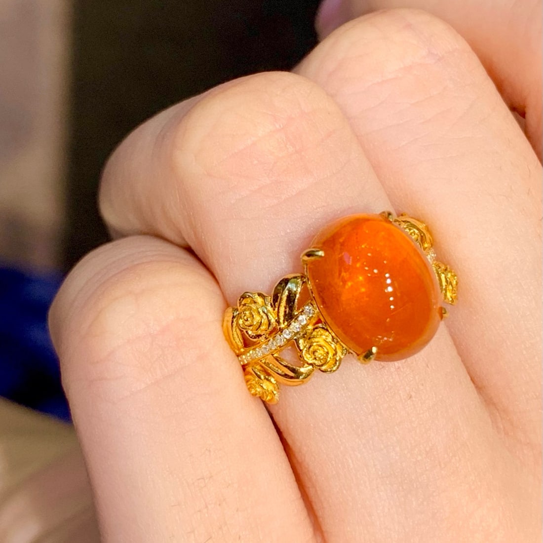14k Gold 7.8 Ct Natural Spessartine & Diamond Ring - 5