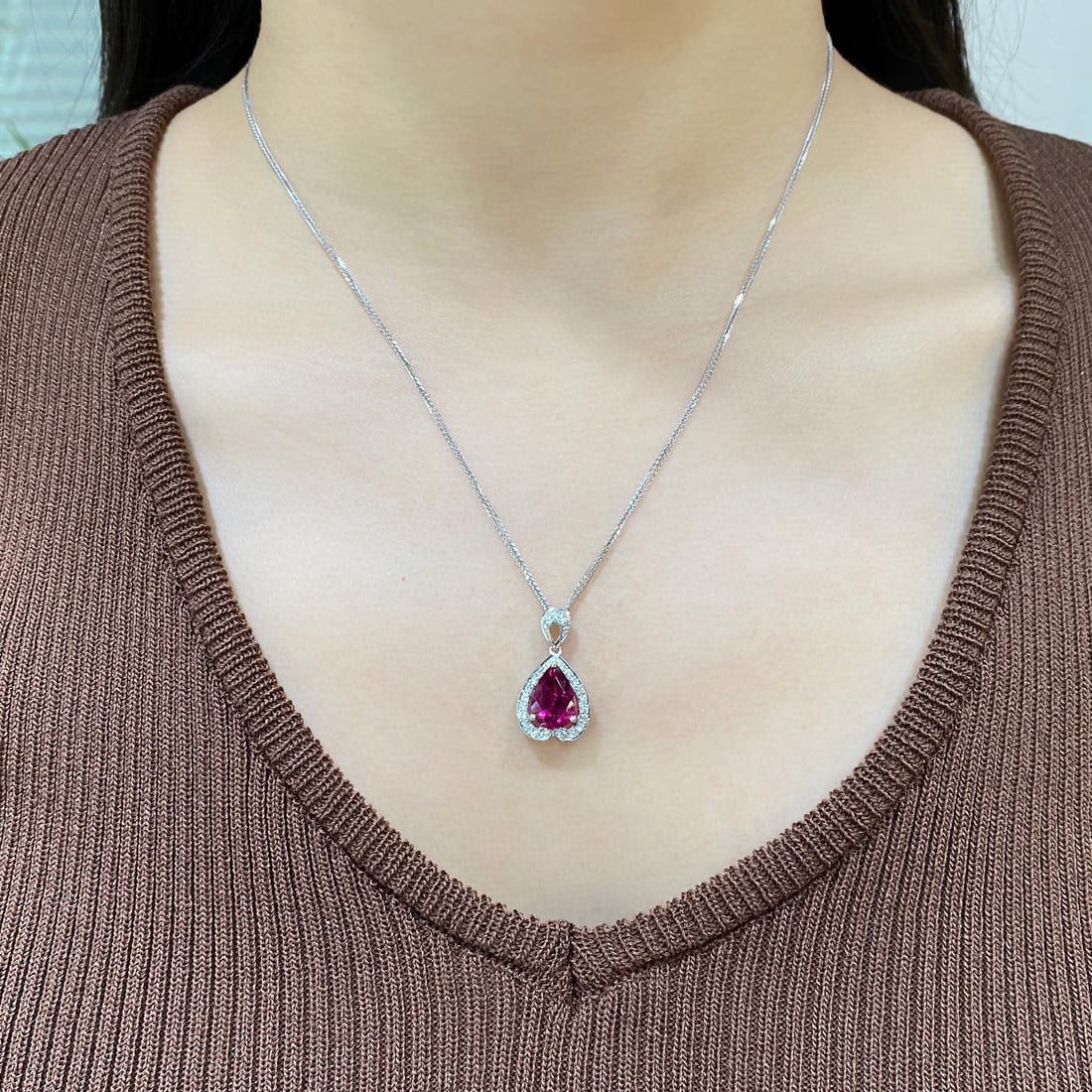 14k Gold 2.87 Ctw Natural Tourmaline & Diamond Pendant( Without Chain ) - 3