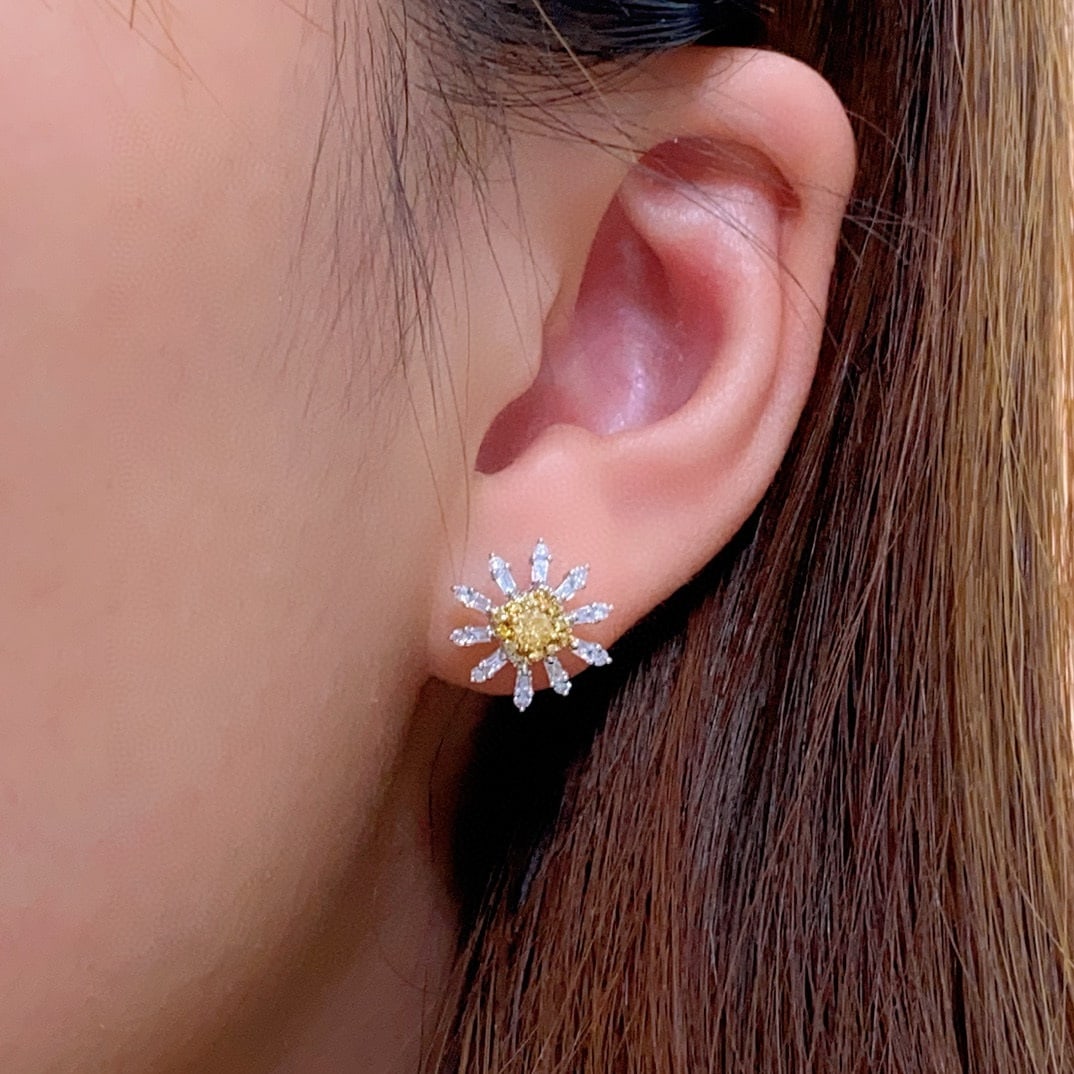 14k Gold 0.63 Ctw Natural Yellow Diamond & Diamond Earrings - 3