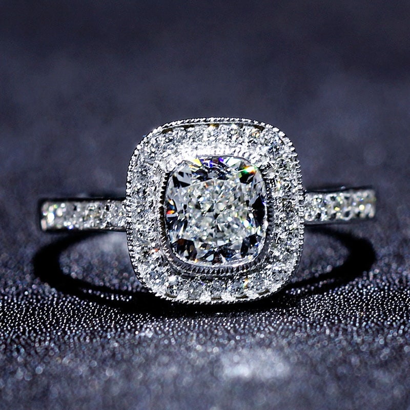 Gia Certified 14k Gold 1.01 Ct Natural H Si2 Cushion Diamond Ring: Ref:231030221 // gold content:14k gold // ring size:7. 25us // // main gemstone:diamond // certified:gia // shape:cushion // carat weight:1. 01ct // clarity grade:si2 // color:h // treatment:natural