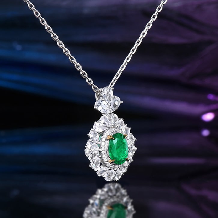 14k Gold 0.75 Ctw Vivid Green Natural Emerald & Diamond Pendant( Without Chain ) - 3