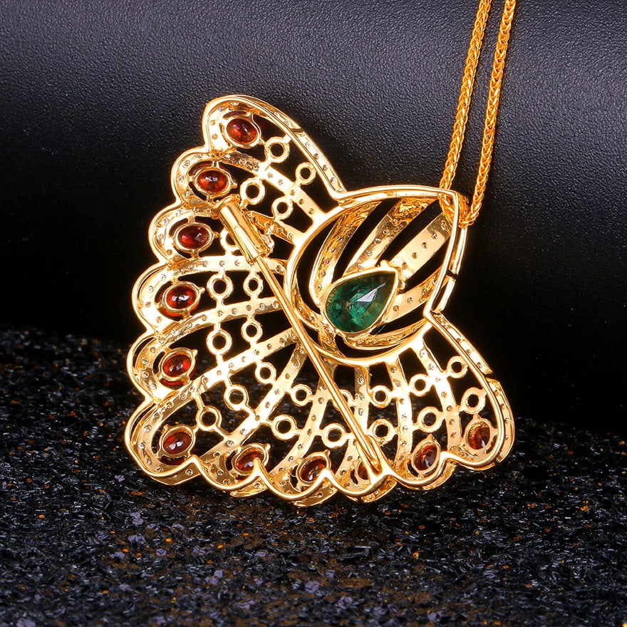 14k Gold 3.81 Ctw Natural Emerald & Ruby Brooch/pendant( Without Chain ) - 4