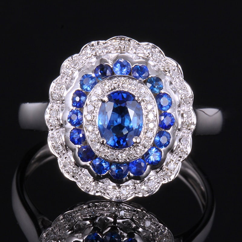 14k Gold 1.66 Ctw Natural Sapphire & Diamond Ring: Ref:231030227 // gold content:14k gold // ring size:7. 25us // // main gemstone:sapphire // shape:multiply // carat weight:1. 50ct // color:blue // treatment:natural // // adjacent gemstone 2 :