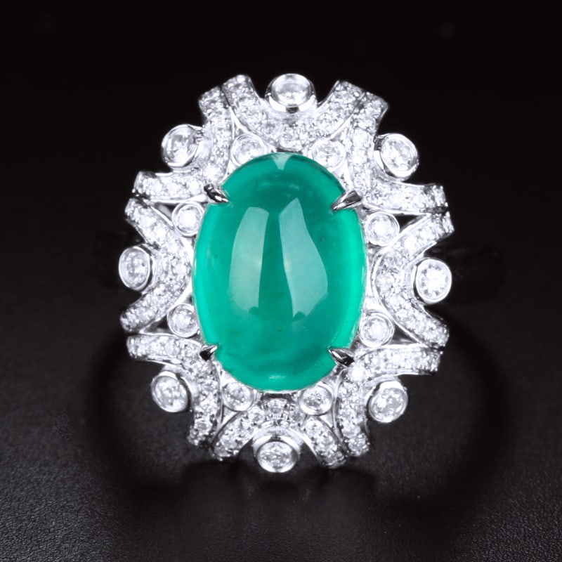 14k Gold 2.95 Ct Natural Emerald & Diamond Ring: Ref:231030231 // gold content:14k gold // ring size:7. 25us // // main gemstone:emerald // shape:oval // carat weight:2. 95ct // color:green // treatment:natural // // adjacent gemstone 2 : diamond