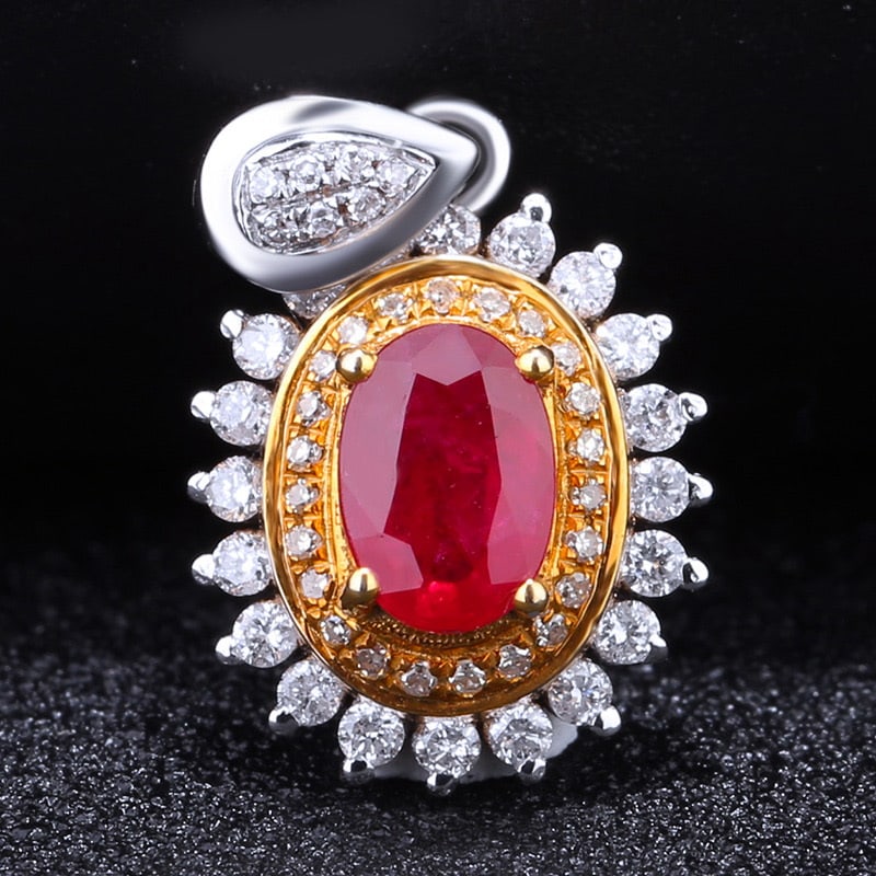14k Gold 1 Ct Natural Ruby & Diamond Pendant( Without Chain ) (1 of 5)