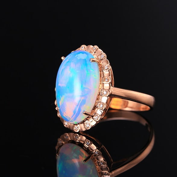14k Gold 3.72 Ctw Natural Opal & Diamond Ring - 2