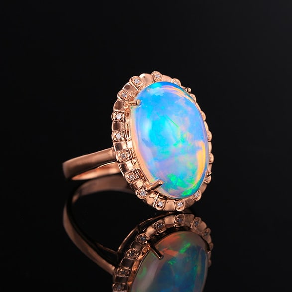 14k Gold 3.72 Ctw Natural Opal & Diamond Ring - 3