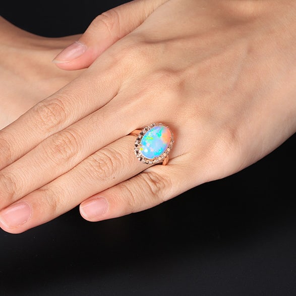 14k Gold 3.72 Ctw Natural Opal & Diamond Ring - 4