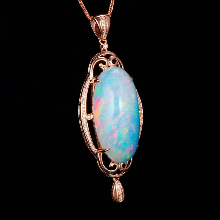 14k Gold 15.14 Ctw Natural Opal & Diamond Pendant( Without Chain ) - 2
