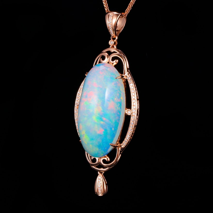 14k Gold 15.14 Ctw Natural Opal & Diamond Pendant( Without Chain ) - 3