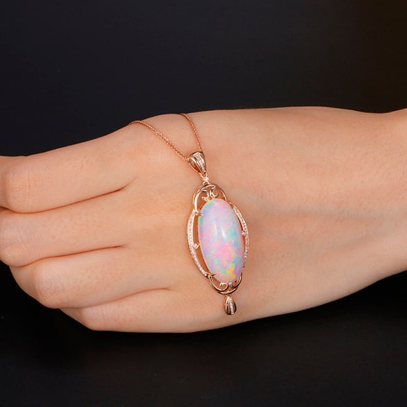 14k Gold 15.14 Ctw Natural Opal & Diamond Pendant( Without Chain ) - 4