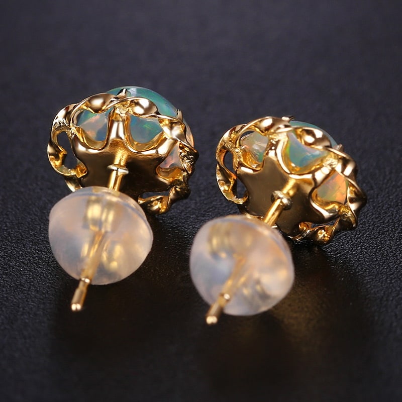14k Gold 1 Ct Natural Opal Earrings - 2
