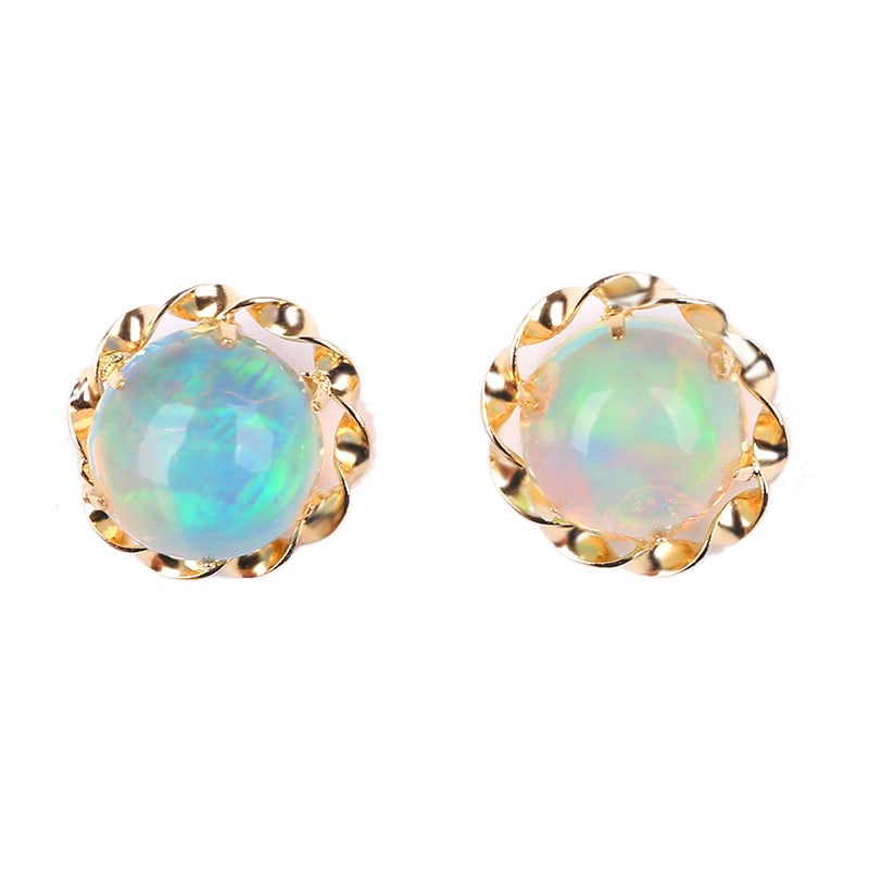 14k Gold 1 Ct Natural Opal Earrings - 4