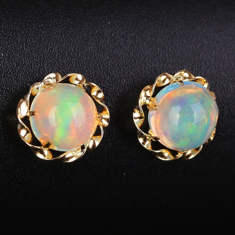 14k Gold 1 Ct Natural Opal Earrings - 5