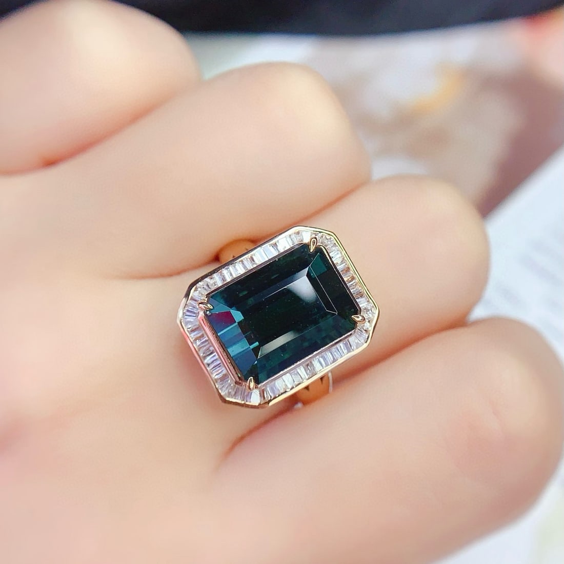 14k Gold 7.66 Ct Natural Tourmaline & Diamond Ring - 7